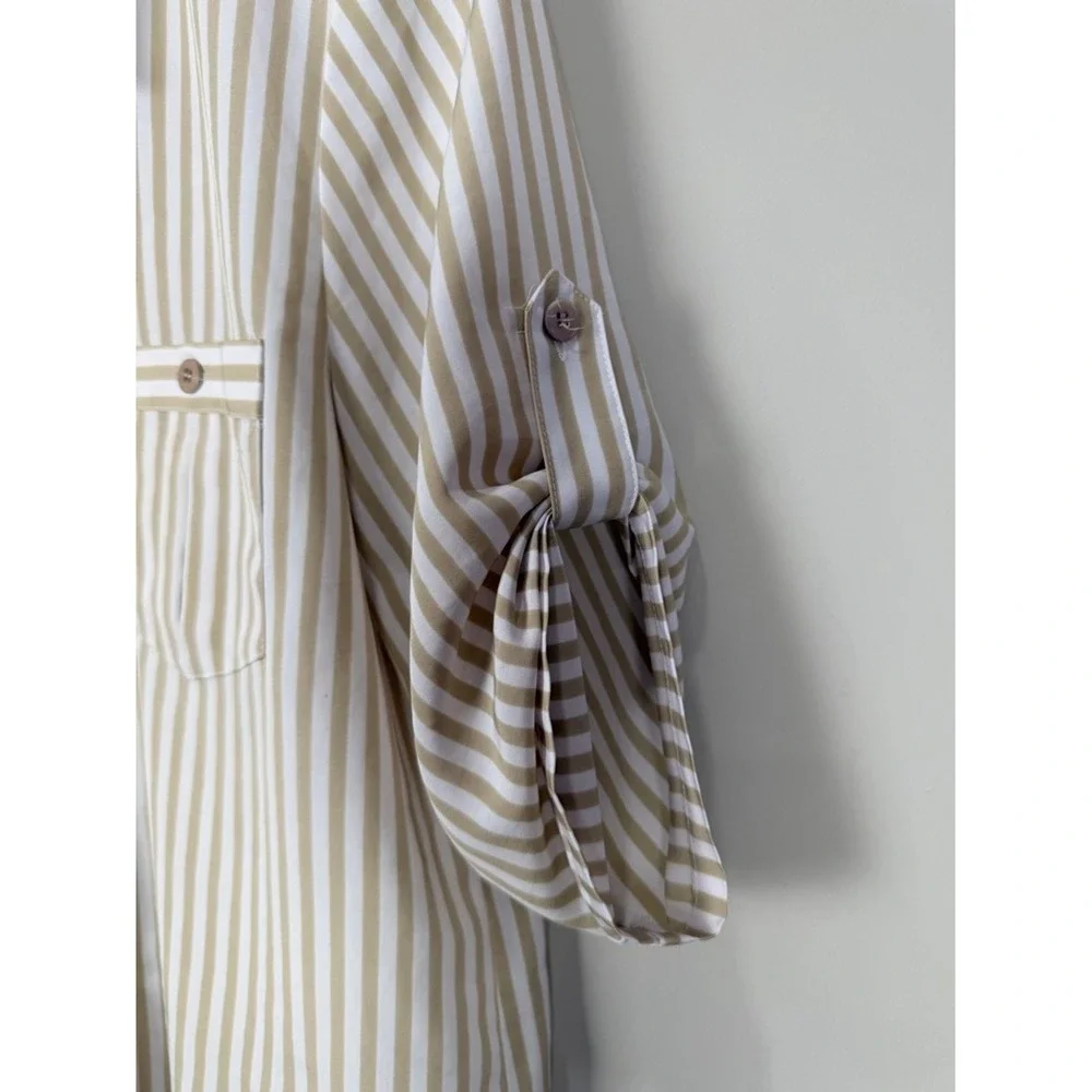 Yves St Clair Petites‎ Womens Striped Button Up Roll Tab Sleeve Shirt Top 14P